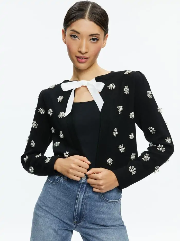 TRINA EMBELLISHED CROPPED CARDIGAN